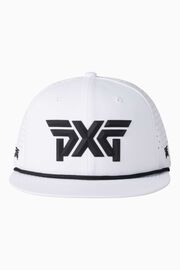 Men's 6-Panel High Crown Snapback Cap - White/Black Logo - One Size White & Black